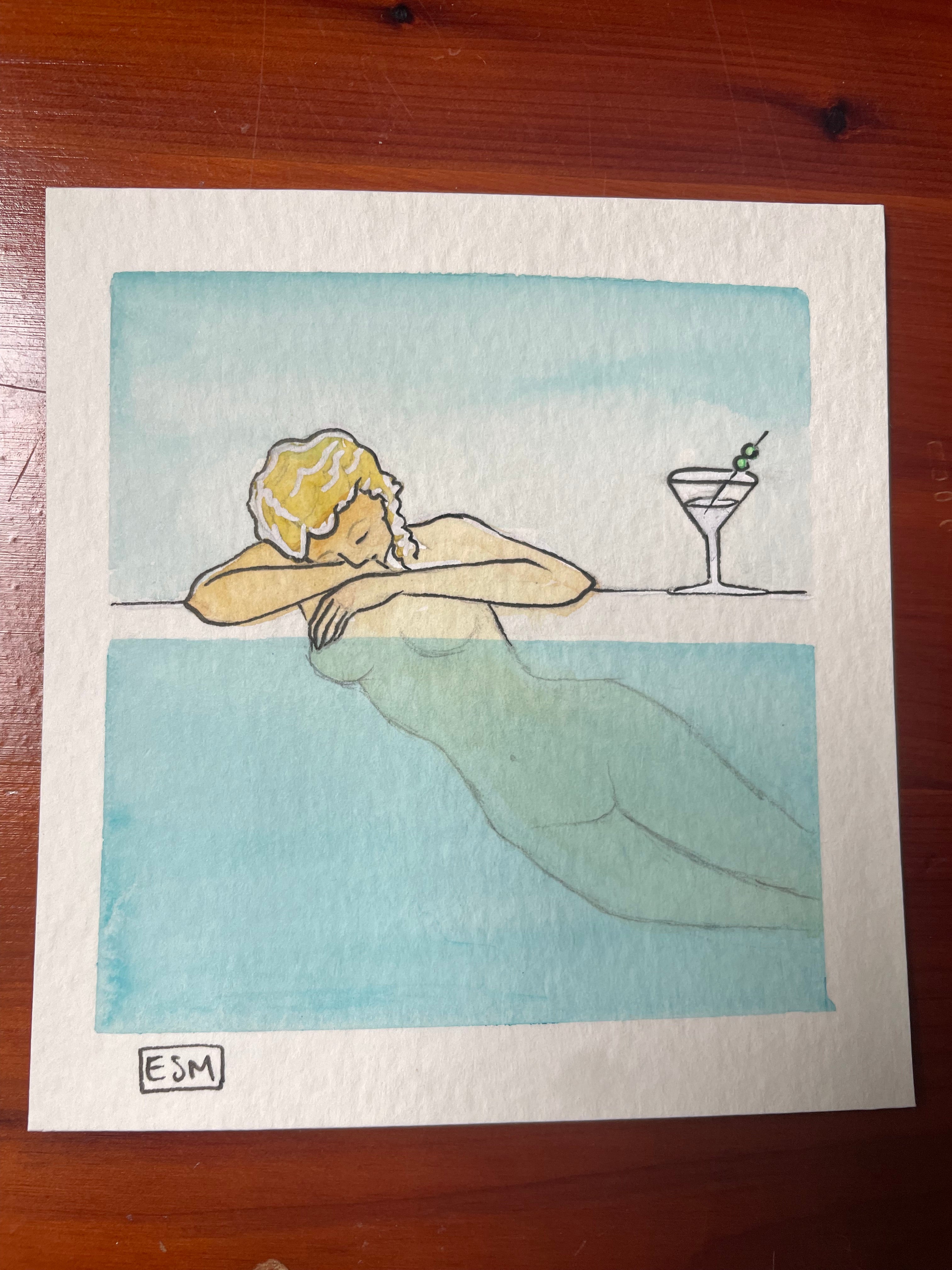 ACEO Girl Napping Poolside